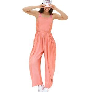 Anthropologie Daily Practice Lights Out Jumpsuit,Tie Back,Wide Leg, Coral,Medium